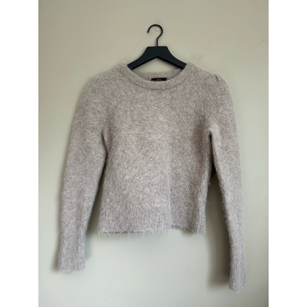 JCREW Merino Wool & Alpaca Blend Puff Sleeve Fuzzy Crewneck Sweater